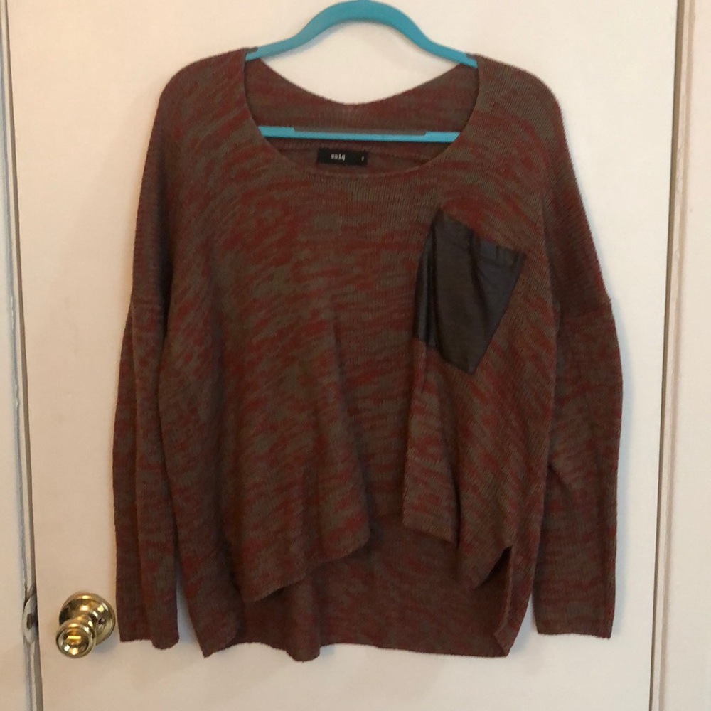 Oversized sweater- brown and red w/ leather pocket